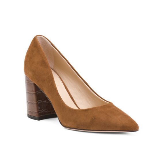 J. MCLAUGHLIN Toasted Coconut Suede Beatrice Pointed Toe Heels